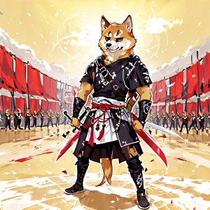 卡通柴犬的角斗士大军，罗马柴犬军团。