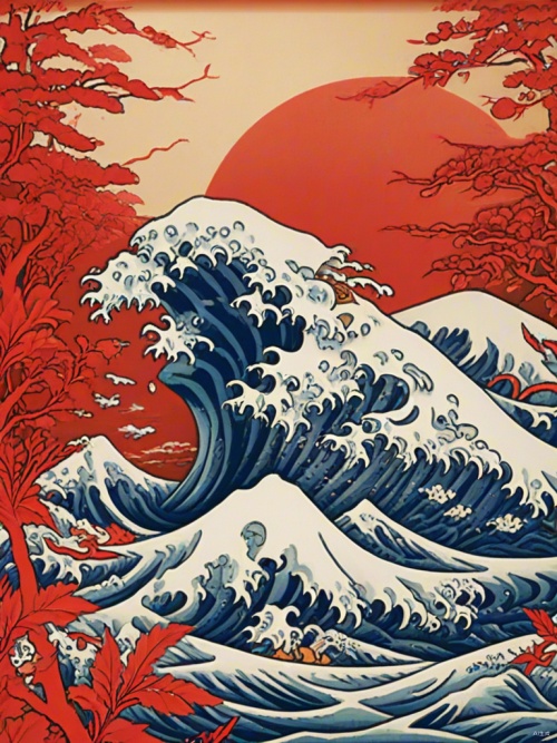 中国剪纸，平面，单层，海洋，镂空，红色
