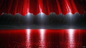 红色的雨下男和女，熠熠生辉