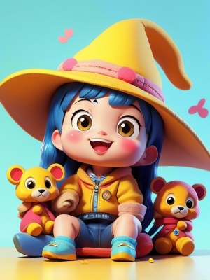 中国龙宝宝IP形象，可爱的表情包，蓝色黄色，布绒玩偶，毛毡材质，超可爱