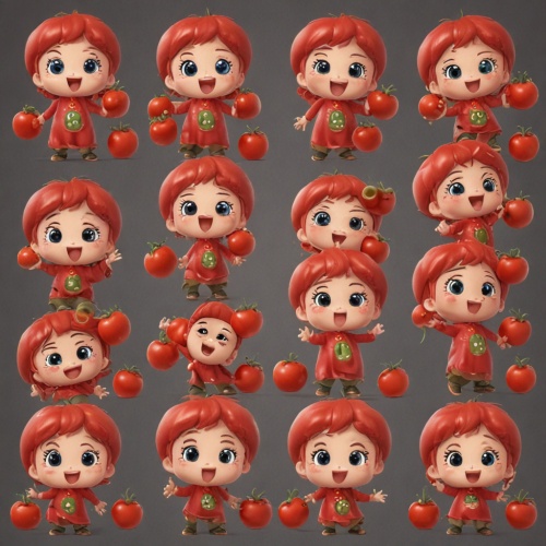 番茄，赤壁，9个姿势和表情，九个面板，表情符号，表情符号开心，可爱，期待，大笑，快乐，超高清