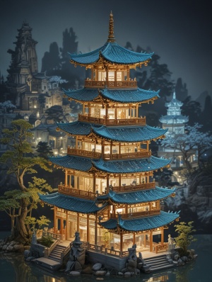 水晶玲珑塔中国古典建筑关键词：miniature lit up asian pagoda, in the style of dreamlike cityscapes, light cyan and gold, delicate fantasy worlds, layered translucency, intricate cityscapes, meticulous design翻译：微缩点亮的亚洲宝塔，以梦幻般的城市景观风格，淡青色与金色，精致的梦幻世界，层层叠叠的半透明，错综复杂的城市景观，精心设计#Ai绘画 #ai #ai关键词 #midjourney关键词 #AI #建筑 #中国建筑 #玲珑塔 #设计师 #素材 #中国