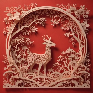 中国新年剪纸作品-想象精妙的3D红色背景
