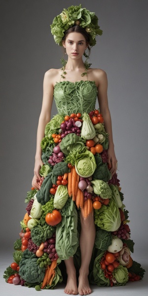 蔬菜实物组成的漂亮泳装短裙和吊带背心