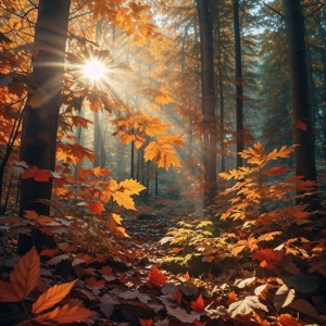 阳光透过树叶洒在地面上，形成斑驳的光影，如诗如画。