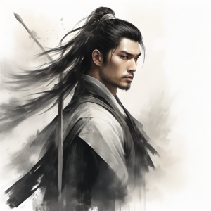 中国古代男子，黑色头发，发型马尾，长矛，中式盔甲，4k，高清。