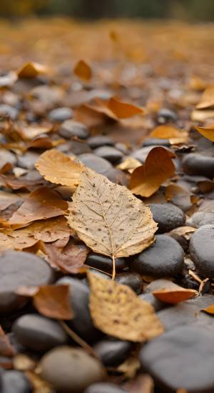 秋天中的树叶与小石子
