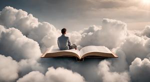 一个人坐在白云上看书