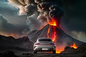 火山在喷发，汽车不动