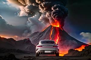 火山在喷发，汽车不动