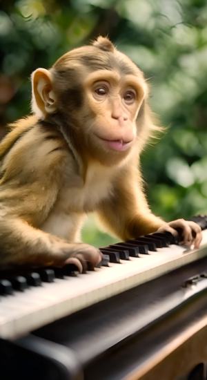 猴子在公园里弹着钢琴