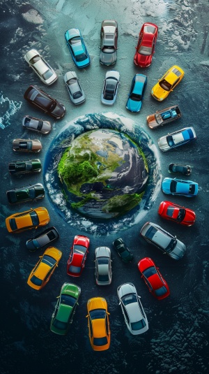 please make a picture wiht below car brand logos surround the green earth：BYD,Tesla,BMW,GAC Aion,Volkswagen,SGMW,Li Auto,Mercedes-Benz,Changan,Geely,and Others