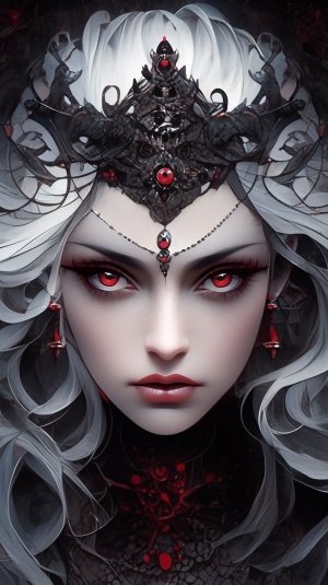 Beautiful Dark Fantasy Vampire with Red and Black Jewels
