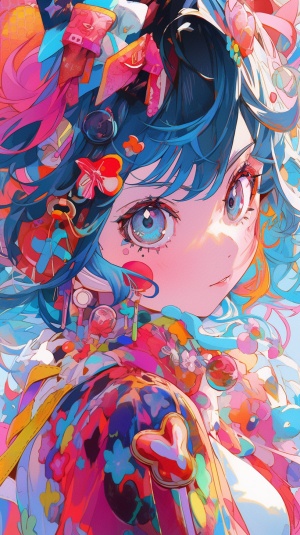 modern princess of urban dimension, portraiture, minimal, bold colors, sharply detailed, highly stylized anime illustration, hyper - detailed illustrations, contemporary, bright colors, ultra detailed, Keiichi Tanaami ar 1:2 s 1000 c 5 v 5 q 2
