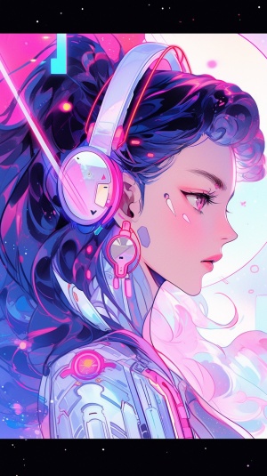Bring the excitement of the future to life with a stunning digital art piece featuring a manga-style space girl. Draw inspiration from the iconic work of Naoko Takeuchi to infuse the piece with dynamic energy and style. Use bright, vibrant colors with pops of neon to create a sense of otherworldly magic, and incorporate shades of pink, purple, and blue with accents of neon green and yellow to make the piece truly pop. Render the girl in a fisheye lens to emphasize her dynamic form and bring the viewer right