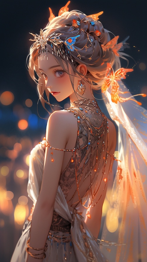 A girl with a fairy like aura, Waist Shot(WS), insta, chinese style, colorful lights, Fairy light niji 5（Quadratic element）