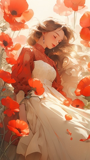 A loyal and patriotic princess of poppy flowers, full body, freedom, soul, digital illustration, comic style, perfect anatomy, centered, approaching perfection, dynamic, highly detailed, watercolor painting, artstation, smooth, sharp focus, illustration, Garth Williams Style, Mucha Style, Makoto Shinkai Style ar 3:4 v 5