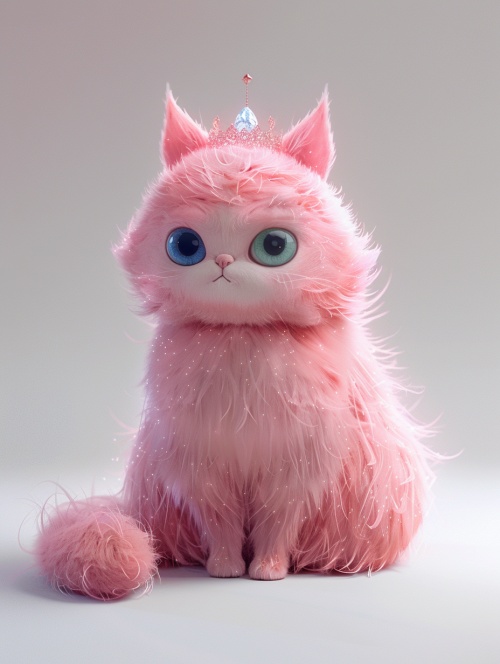 可爱的粉色喵软萌的喵，犹如一抹阳光，照亮你的心灵深处，岁月静好，只因有喵。咒语：A cute cat with pink fur, round body, shiny lake blue eyes, small diamond crown, white background, details, surrealism, Pixar style, high-definition 8k ar 3:4 niji 6关键词：皮克斯风格，超现实#AIGC插画 #midjourney咒语 #midjourney #壁纸 #猫 #粉嫩少女心