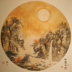 白水泉边日月明，山石岩旁木公松。一轮古月照中华