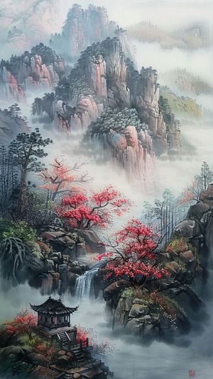 美丽大自然，鲜花烂漫，世外桃源，山水画卷