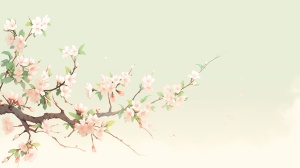 背景干净简洁，浅绿色背景配一枝粉色梅花，高品质，超细节，高分辨率