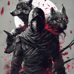 以《只狼》为主题绘制一个忍者头像
