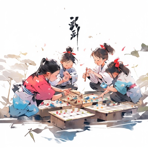 Q版，练书法的中国小孩，极简主义