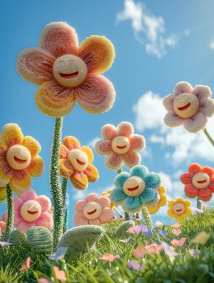 春暖花开啦！！可爱毛绒鲜花🎯关键词：3D cartoon style, colorful fluffy flowers with cute smiling expressions on the petals, on the grass under the blue sky, the atmosphere is bright and cheerful, high resolution, fine texture of the fur and flower head, vibrant color tone, in the style of Ryo takemasa and Atey Ghailan，3d rendering，rich detail#midjourney关键词 #Ai绘画 #midjourney #我和ai有画说 #ai绘画 #ai关键词 #Ai绘画 #春天 #春天的味道 #春暖花开 #春天素材 #春天素材分享 #设计灵感 #艺术设计 #艺术创作 #设计灵感