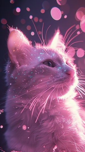 cat, in the style of glitter and diamond dust, kawaii aesthetic, tatsuo miyajima, whimsical, sana takeda, realistic depiction of light, light magenta ar 3:4 v 6.0