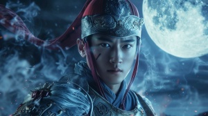 一个中国男人，带红色安全帽。穿蓝色电工服，月球，羊群，写实，细节丰富，精致，杰作，最佳质量，超高分辨率