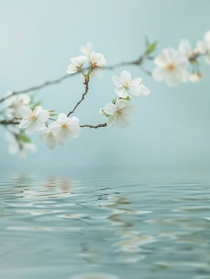 婀娜多姿的樱花和清新湖泊