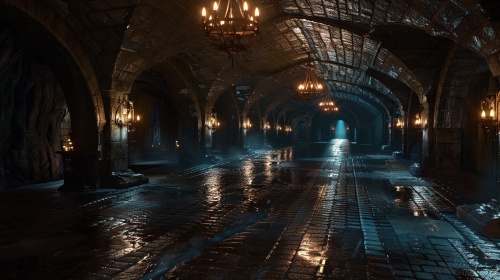 黑暗领主的巢穴——一座位于地下深处的黑暗宫殿 写实场景 8k 细节清晰 真实的 高清 写实主义 细节 8K超