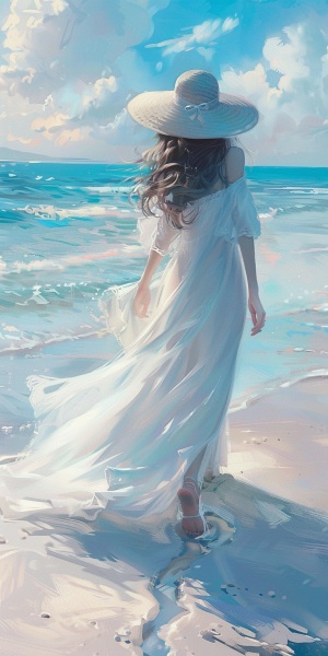 海贼王女帝波雅汉库克穿着白色吊带背心在沙滩上漫步