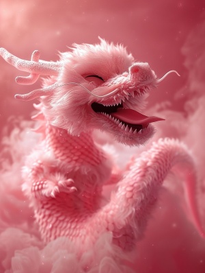 pink chineses dragon has fluffy appearance,baby fat,laugh heartily,red background,doing joyful jumping,made of cotton candy,exaggerated expression,adding a festive atmosphere ar 3:4 v 6.0 s 250#浪漫生活的记录者 #生成艺术 #AI动画 #镜头里的年味 #艺术作品 #艺术欣赏 #midjourney关键词 #midjourney #Ai绘画 #midjourney练习 #每周pk投票任务