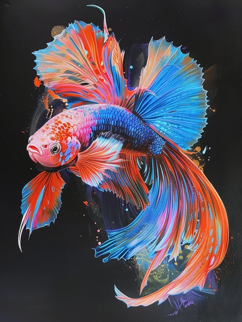 炫彩斗鱼🐠：A free sparkling tinted Thai Fighting Fish with light fluorescent colors, translucent glassy tail,Pure black background; Moranti color scheme, natural lighting, best image quality s 400 ar 3:4 v 6.0#AI绘画有点东西 #鱼 #艺术欣赏 #艺术创作 #艺术作品 #每日艺术分享 #艺术 #斗鱼繁殖 #绘画参考 #midjourney #midjourney关键词 #midjourney学习 #midjourney练习 #艺术欣赏 @艺术薯