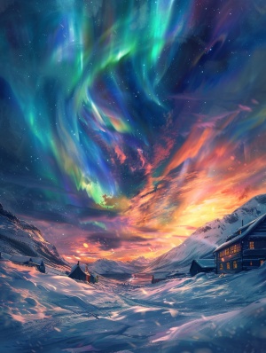 绚烂极光In winter, the colorful auroras and nebulae in the sky take on a flowing shape, resembling angel wings in a rainbow sky. The snow covered houses in the distance are faintly visible, shimmering with golden light in the early morning sunlight. Wide angle, high-definition, ultra-high definition, 8k, CG rendering,HD ar 3:4 v 6.0#浪漫生活的记录者 #我和AI有话说 #驯服AI #人工智能艺术 #AI画图 #艺术欣赏 #艺术作品 #艺术家 #每日艺术分享 #风景 #灵感 #midjourney #midjourney关键词 #midjourney学习 #midjourney咒语 #midjourney练习 #Ai绘画 #极光