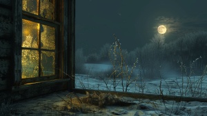 晚上，窗外的地上有霜，古风，月亮照在地上