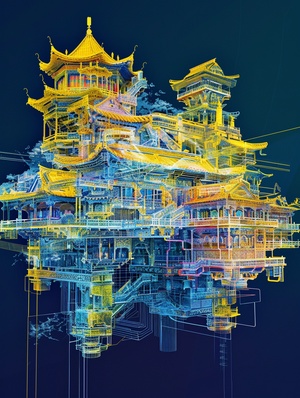 游离山｜数字世界的灵感笔记｜附带咒语：the combination of Chinese mountains and rivers and Mechanical Art，has an extremely delicate and complex mechanical structure, with X-ray perspective, by Wes Anderson, the image appears very ethereal,reflecting the beauty of technology and art，Klein Blue and fluorescent yellow，black background ar 3:4 w 7 v 6.0#我和AI有画说 #数字艺术 #灵感笔记 #创作灵感 #AIGC #AI插画 #midjourney #视觉艺术 #壁纸 #不会过期的美好 #小红薯给流量 #小红书助手 #小红书创作学院#搞的就是艺术