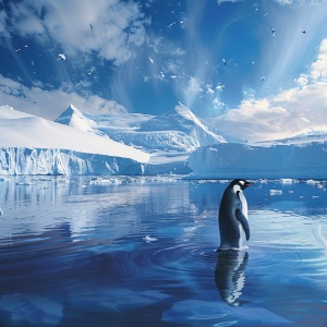 刺骨寒冷、广袤无垠的冰原，巍峨耸立的巨大冰山，覆盖着厚厚的白雪和晶莹剔透的冰块。寂静无声的南极洲，绵延的冰川蜿蜒交错，深蓝色的冰洞令人陶醉。万里无人的冰雪世界，漫天飞舞的雪花和冰雾交织成一幅梦幻的画卷。凶猛的海豹和企鹅跳跃在广阔的海面上，辽阔的南极洋中栖息着各类奇特的生物。寒冷肃杀的极地风席卷而过，苍穹中璀璨的极光绽放出神秘的光彩。在这神奇宛如童话世界的南极，人类以微不足道的