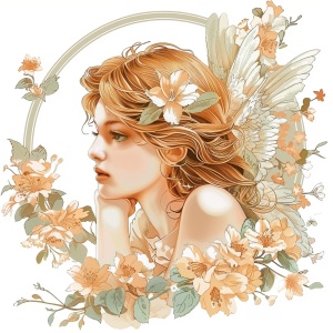 欧式复古花卉天使主题 白底 插画风格