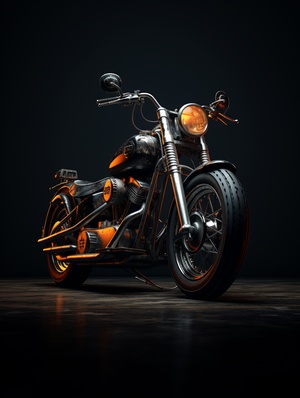 motorcycle, dark background,(color) mood, high - quality feel, complex details , Realistic。