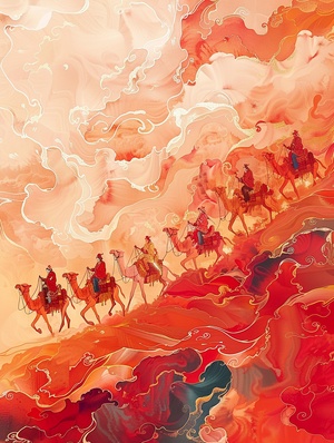 梦回敦煌Dunhuang art style ilustration, camel caravansacross the desert, the desert scenery of the SilkRoad,surrounded by continuous undulatingripples, using extremely delicate brushstrokes,soft and smooth, Chinese red and indigo, againsta background of auspicious clouds painted in gold foil ar 9:16#国风插画 #国潮插画 #文创插画 #一梦入敦煌 #国粹 #每日艺术分享 #艺术 #创作 #AI教程 #midjourney #敦煌 #敦煌飞天 #节日氛围感交给AI #ai#敦煌壁画 #ai关键词 #ai绘画 #ai作画 #ai画画 #国风国潮 #国风大赏 #国风插画 #国风古韵 #国风壁纸 #新中式 #新中式国风 #新中式风格 #新中式设计 #中式#节日氛围感交给AI #咒语 #ai咒语 #midjourney咒语