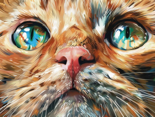 油画风的虎斑猫，眼神灵动，笔触真实明显，超多细节，超高清