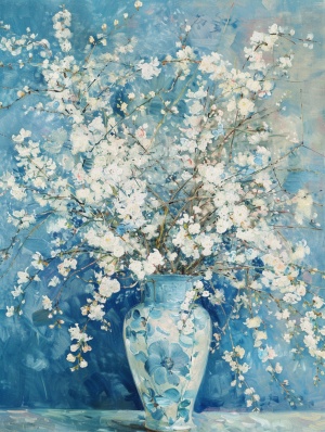 Childe Hassam.Abstract painting ofmint blue, soft, sunny and gentle ar 3:4 v