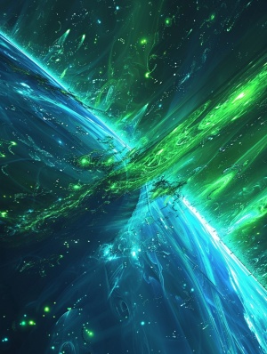 blue and bright green abstract background for your space theme, in the style of raphael lacoste, dreamlike perspectives, global imagery ar 3:4 q 2s250style raw