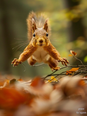 "Praise for Squirrels"Jungle jumping elf,Agile and as fast as the wind.Flying through the branches like an electric switch,Walking through the gaps in the leaves is like a star.Lightness and agility are called masters,To be strong and agile is to be handsome.The squirrel turned out to be a real warrior,Jungle leap shows pride