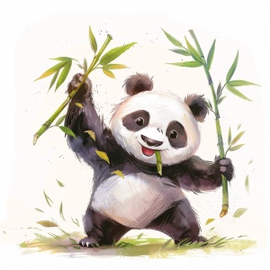可爱熊猫，吃着竹子跳舞