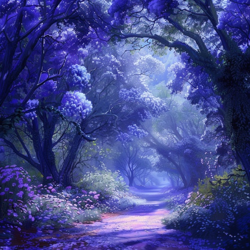 她梦到通往菜园的小路旁边的花草树木变成了蓝色与紫色，自己很迷茫的在很梦幻的空间里转悠！