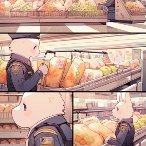 一只兔子在超市偷东西被警察捉到