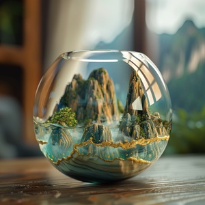 Miniature Chinese Landscape: 3D Stereo Effect in Glass